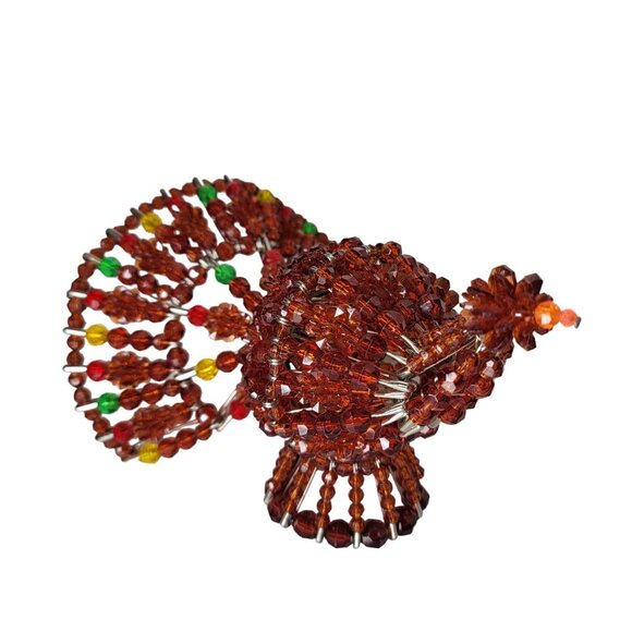Handcrafted Beaded Turkey Figurine. Unique Beaded Decor Thanksgiving Centerpiece - Picture 2 of 7